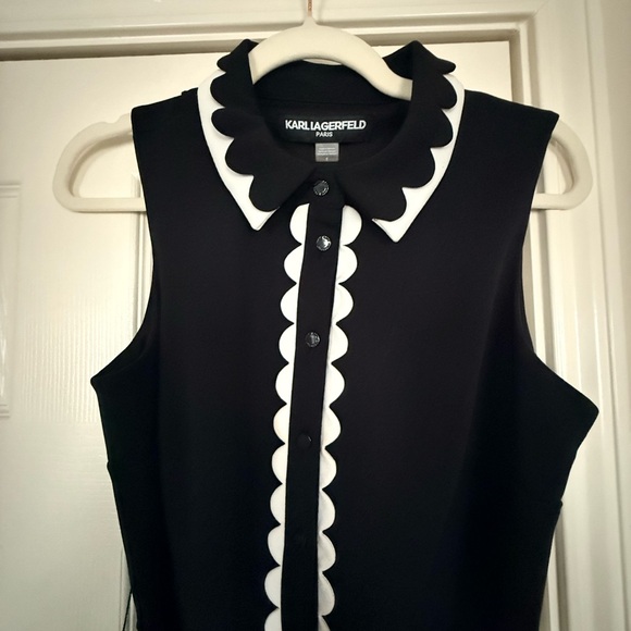 Karl Lagerfeld Paris Black&White Scalloped Collar Dress S 8 Chic Office Cocktail - Picture 4 of 12